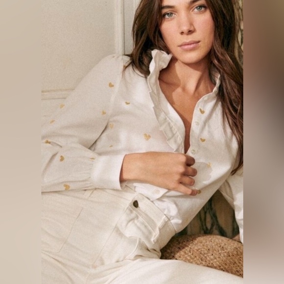 NWT NEW Sezane Chlo Blouse with Gold Heart Embroidery 34 - Picture 2 of 15